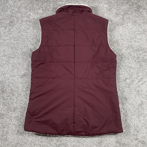 North Face Vest Womens Small Reversible Puffer Sherpa Zip Up Wine Purple - Picture 14 of 16